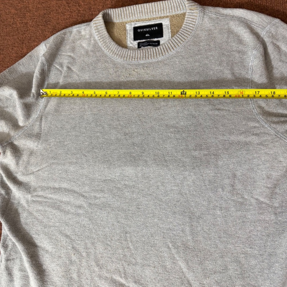 Quiksilver Mens XL Heather Grey Crewneck Knit Sweater Radical Times Patch Logo - Picture 6 of 10